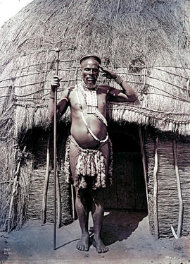 Natal. Chief Teteleko of the Zulus saluting with left hand.