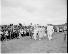 Swaziland, 25 March 1947. Paramount Chief and Royal family inspect guard of honour.