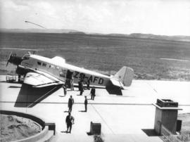 Johannesburg. Rand airport. SAA Junkers JU-52 ZS-AFD 'Sir Benjamin D'Urban'. Note unfinished airm...