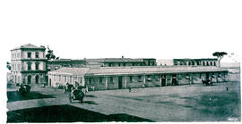 Cape Town, circa 1876. Main station. Exterior of railway station and custom house.