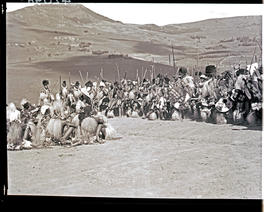 Zululand, 1933. Meeting of bridal party with groom's parents for Zulu wedding.