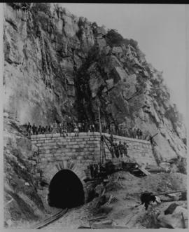 Waterval-Boven, circa 1894. Construction crew posing at eastern portal of the train tunnel on the...