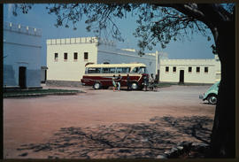 Etosha Game Park, Namibia, 1968. SAR GUY tour bus. MT6913 at Fort Namutoni rest camp.