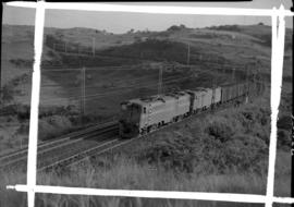 Pietermaritzburg district, 1964. SAR Class 5E1 Srs 1 with goods train near Tunnel 13 between Piet...
