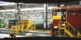 Electrical locomotive in workshop.