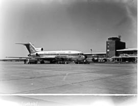 Bloemfontein, 1966. JBM Hertzog airport. SAA Boeing 727 ZS-DYR 'Letaba'. Coming in to land.