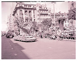 Johannesburg, 1948. SAR Floral week float in street procession.