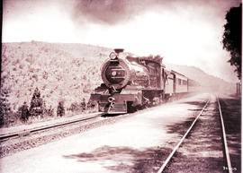 Pretoria. SAR Class 16 with train passing the old Ashbury station between Fountains and Kloofsig ...