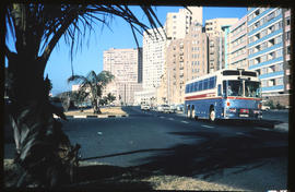 Durban, 1973. SAR Silver Eagle tour bus No MT60033 at beachfront hotels.