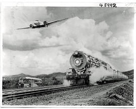 
Three modes of transport - SAR Class 23 No 3214 with Union Limited, Junkers Ju 86 aircraft overh...