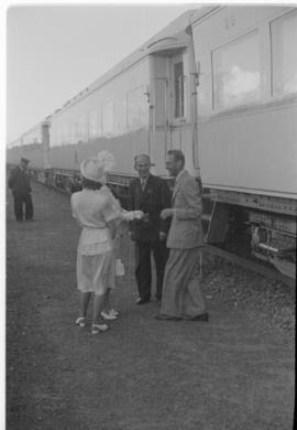 Breede River, 19 April 1947. Royal Family taking leave of the Royal Train staff at the final stag...