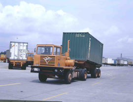 Johannesburg, 1978. SAR Foden No B18073 truck with a container at City Deep container depot.