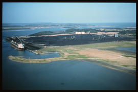 Richards Bay, November 1979. Aerial view of coal terminal at Richards Bay Harbour. [D Dannhauser]