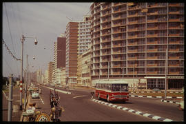 Durban, 1965. SAR Mercedes Benz tour bus at beachfront. SAR Tourist Service. Note left hand drive.