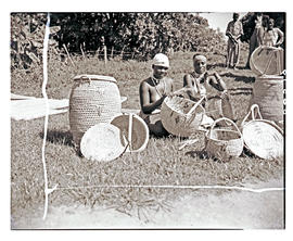 Natal, 1946. Two Zulu women making baskets.