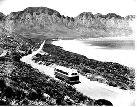 Hermanus district, 1953. SAR Canadian Brill bus near Hangklip.