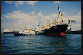 Richards Bay, 1991. SAR tug with 'Polarqueen' in Richards Bay Harbour.