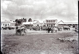 Heilbron. Marker Square and horse carts with buildings in background.