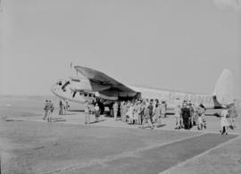 Johannesburg, September 1945. Palmietfontein. Arrival of BOAC Avro York G-AGNR with passengers on...