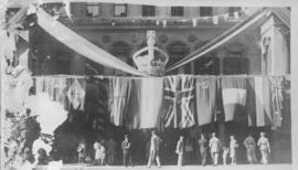 Cape Town, 1945. Railway station decorated for victory celebrations.