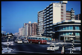 Durban, 1969. SAR Mercedes Benz tour bus at Blue Waters Hotel.