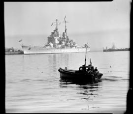 Cape Town, 17 February 1947. 'HMS Vanguard' berthed in Table Bay Harbour.