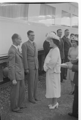 Breede River, 19 April 1947. Royal Family taking leave of the Royal Train staff at the final stag...