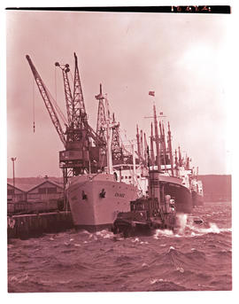 Durban, 1968. Tug 'JE Eagleshaw' with the 'Chinde' in Durban Harbour.
