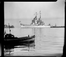 Cape Town, 17 February 1947. 'HMS Vanguard' entering Table Bay Harbour.