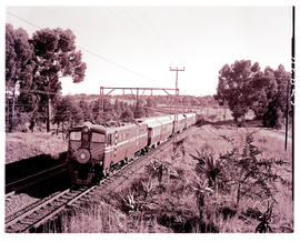 "Johannesburg, 1957. SAR Class 5E No 567 with Blue Train between Witpoortjie and Princess.&q...