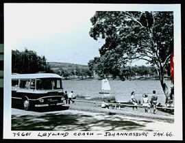 Johannesburg, 1965. SAR Leyland Royal Tiger tour bus No  MT16308 at Emmarentia dam. SAR Tourist S...