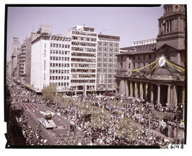 Johannesburg, 1964. South African Airways float at City Hall in Eloff Street during Johannesburg ...