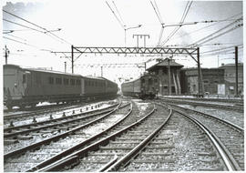 Cape Town, 1928.  SAR suburban electric motor coach train Class 1M1 Set 13 entering Cape Town sta...