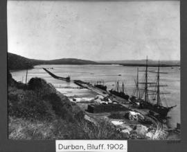 Durban, 1902. Reclamation of land on the Bluff side of Durban Harbour. Reclamation underway. (Col...