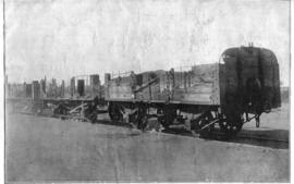 Ganna, circa 1902. Damage to rolling stock after a train was captured by Boer forces at Ganna sid...