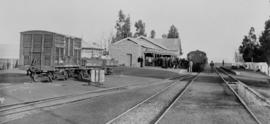 Sterkstroom, 1895. Station, crowd and train in distance with goods wagon in foreground. (EH Short)