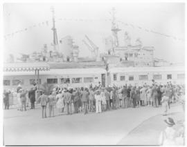 Cape Town, 21 February 1947. Royal Train departs from temporary station at Table Bay Harbour with...