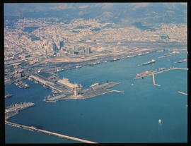 Cape Town, September 1974. Aerial view of Table Bay Harbour and city centre. [S Mathyssen]