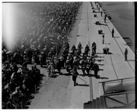 East London, 3 March 1947. Military band parade at the Princess Elizabeth graving dock.