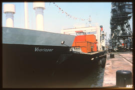 Durban, 1971. Container ship 'Voorloper' berthed in Durban Harbour.