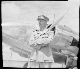 Circa 1946. SAA Pilot with SAA Lockheed Lodestar ZS-ATE. Note aircraft construction number is 2051.