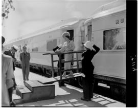Malelane, 27 March 1947. Queen Elizabeth disembarking from the Royal Train.