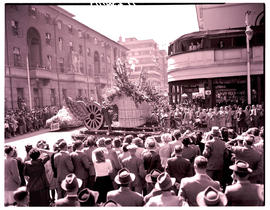 Johannesburg, 1948. SAR Floral week float in street procession.