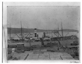 Durban, circa 1901. Ship at quayside in Durban Harbour.  (Durban Harbour album of CBP Lewis)