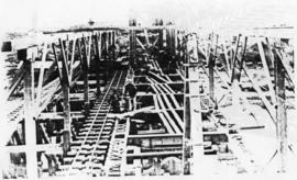 Humansdorp district, June 1911. Gamtoos River bridge: View of the floor of the main girder from t...