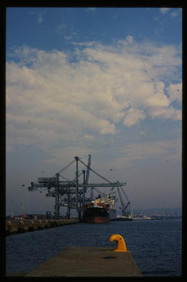Durban, September 1984. Cranes in Durban Harbour. [T Robberts]