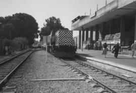 Naharia, Israel, 1989. Israel State Railways passenger train pulling into station. This station w...