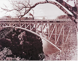 Victoria Falls, Rhodesia, 1946. Railway bridge with Victoria Falls in the distance.