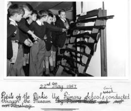 Johannesburg, 22 May 1957. Pupils of the Dirkie Uys Primary School being conducted through Railwa...