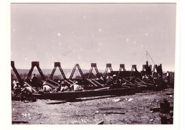 Pretoria, circa 1900. Assembly of steel bridge spans at Irene during Anglo-Boer War.